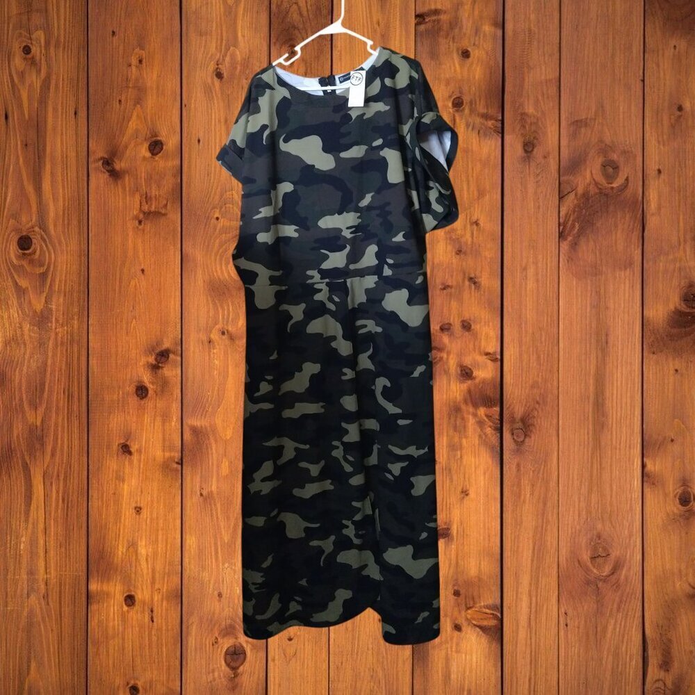 Fashion to Figure Plus Size 4 Short Sleeve Camouflage Maxi Dress Cover Up NEW